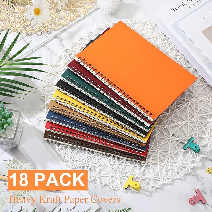 Yahenda Spiral Notebook Bulk A5 Journal Lined 8.3'' x 5.5'' Writing Composition Paper Small Notepad Subject Notebook for Students Office Business Back to School Supplies(Multi Color,18 Pcs)