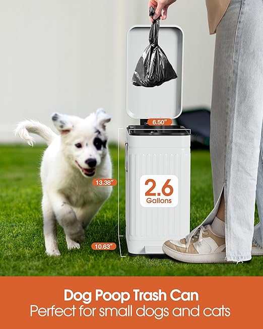 GibHerz Small Trash Can with Lid Soft Close-10L/2.6 Gal Stainless Steel Outdoor Dog Poop Garbage Can-Metal Waste Bins with Pedal for Bathroom Bedroom Office-White