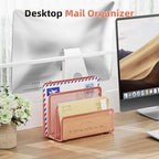 Marbrasse Mail Organizer for Desk, 3-Slot Mesh Metal Mail Holder countertop, Letter Holder, Office Desktop Envelope and Document Storage Rack (Rose Gold)