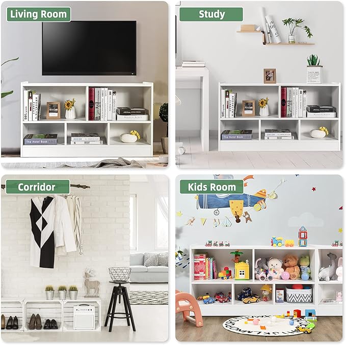 Tangkula 5 Cube Bookcase, 2 Tier Wooden Storage Open Bookshelf, Multipurpose Display Storage Cabinet for Living Room, Bedroom, Hallway, Kid's Playroom, Reading Nook (White)