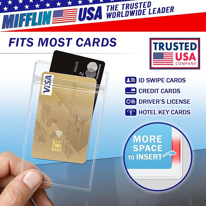 Mifflin-USA Large (L) Vertical ID Badge Holders (Clear, 3x4 inch, 1000 Pack), Plastic Nametag Covers with Zipper, Name Tag Holder