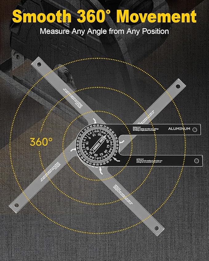 Anyongora 7.2" Miter Saw Protractor Angle Finder, CNC Aluminum Miter Gauge with Laser Engraved Scales, Precision Tool for Carpentry, Crown Molding & Construction, 5.3oz Ultra-Lightweight Portable