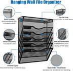 KZWKRG 6 Tier Wall File Organizer Hanging Vertical File Organizer, Wall Mounted Mail Paper Document Folder Holder, Mesh Magazine Rack Mail Document Organizer for Office School Home(Black)