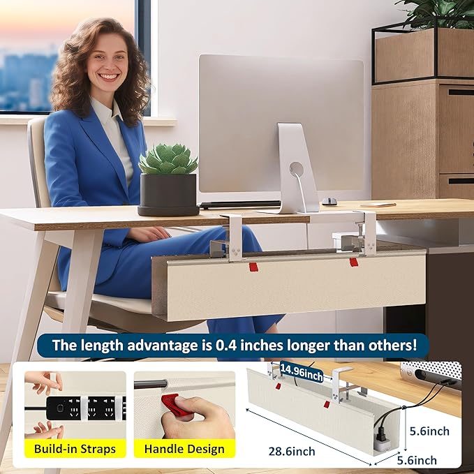 Cotohim Under Desk Cable Management Tray - Under Desk Cord Management - Clamp/Screw Mount - Fabric Wire Management - Cable Raceways Tray Cord Hiders for Office/Home (Beige, 35.8"×5.6")