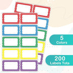 L LIKED 200 Name Tags Stickers, Colorful Star Border, 3.5" x 2.25" Name Labels for School Office Home (200 Labels)
