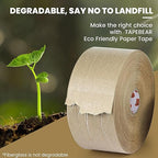 TAPEBEAR 1.5" Core Water Activated Tape, Fiber Reinforced Gummed Tape 2.75inch x 377ft, Eco-Friendly Kraft Paper Tape Biodegradable Brown Packing Tape for Security Sealing, Packaging, Shipping, 4Rolls