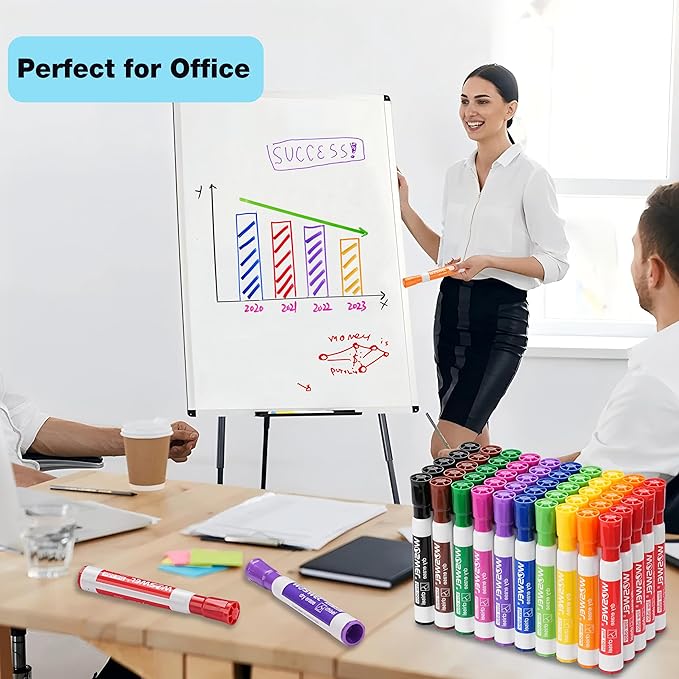 WOSWEL Dry Erase Markers, Chisel Tip Whiteboard Markers, Low Odor Thick Dry Markers, 50 Bulk 10 Assorted Colors for Teachers, Classroom, Office & Home Use