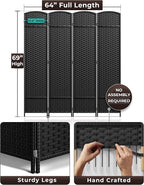 Sorbus 4 Panel Room Divider 6 ft. Tall - Privacy Screen, Extra Wide Double Hinged Panels, Mesh Hand-Woven Design, Partition Room Dividers and Folding Privacy Screens, Wall Divider for Room Separation