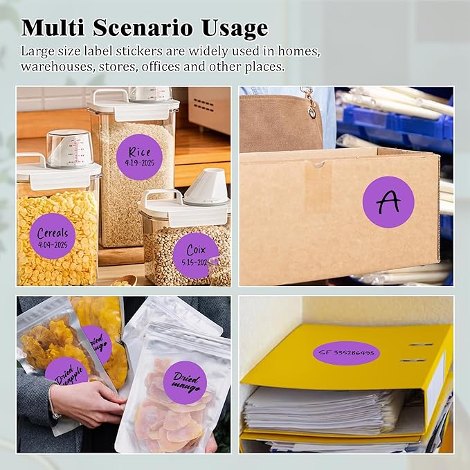 3 Inch Round Colored Dot Stickers, 2000 PCS, 4 Rolls in Dispenser Box - Purple Circle Color Coding Labels Dot Labels for Office, Home, Inventory Organizing