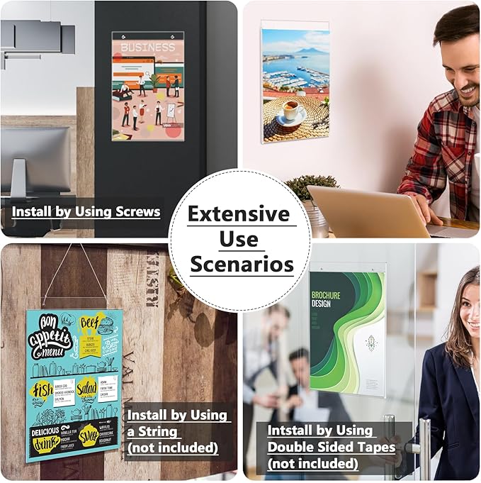 MaxGear Wall Mount Sign Holder 11 x 17 Inch, Clear Plastic Picture Frames with Mounting Screws, Door Sign Holders and Document Display Frame for Home, Office, Store, Vertical, 6 Pack