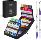 Ohuhu Markers for Adult Coloring Books No Bleeding 100 Colors Water-based Dual Tips Fineliner & Brush Coloring Markers for Kids Adults Beginners Drawing Pens for Journaling Lettering - Maui - White