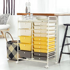 DORTALA 15-Drawer Rolling Storage Cart with Drawers, Rolling Utility Cart w/Removable Drawers & Universal Wheels, Tools Scrapbook Paper Organizer for School, Office, Home, Classroom (Yellow)