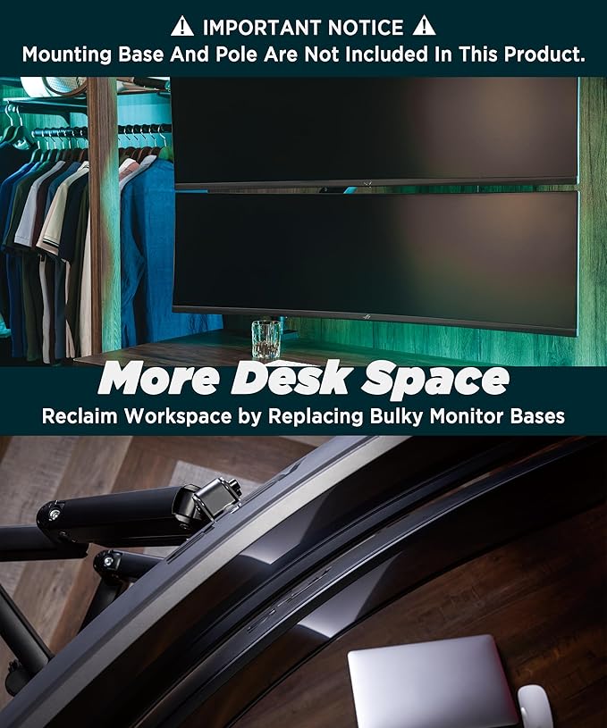 ULTRARM Heavy Duty Extension Arm [Accessory Only - Requires MA20P-S Single Monitor Arm for Use] Dual 49" Vertical Stacked Monitor Mount Height Adjustable - 100x100 VESA Mount, Black, MA20P-A