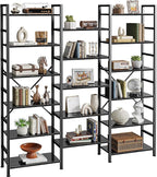 SUPERJARE Triple 6 Tier Bookshelf, Bookcase with 17 Open Display Shelves, Wide Book Shelf Book Case for Home & Office, Black