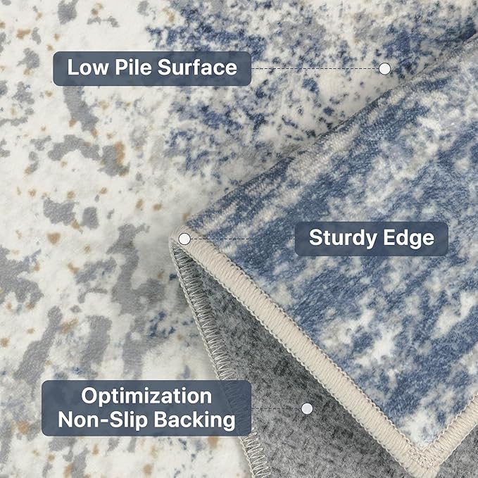 GENIMO Washable Area Rugs for Living Room, 8x10 Modern Non Slip Rugs, Low Pile Lightweight Soft Print Rug for Bedroom, Dining Room, Home Office,Washed Sky Blue