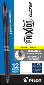 Pilot FriXion Clicker Erasable Gel Pens, Fine Point (0.7mm), Navy Ink, 12-Pack - Refillable, Smooth Writing Pens for School, Journaling, and Office Use