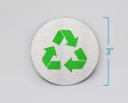 Metal Recycle Signs | Recycle Bin Marker | Metal Sign for Recycling Basket | 3" Round, Brushed Silver Aluminum with Green Recycle Symbol | Made in the USA