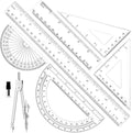 Geometry Set - 7Pcs Geometry Kit with Clear Plastic Ruler 12Inch & 6Inch, Triangle Ruler, Protractor and Compass Set for School Office Math Drawing Drafting Engineering Architecture Art