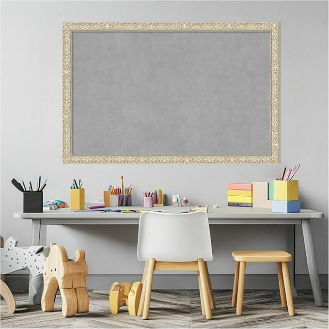 Amanti Art Silver Framed Magnetic Board 22x34 Large Vision Board for use with Magnets, 100% Metal Sheet to Display Items as Office Decor or for Home Organization in mudroom, Kitchen or Kids Room