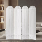 Asnefeli 4 Panel Room Divider and Folding Privacy Screen, Foldable Wood Arched Room Divider Wall, Portable Partition Screen, Room Partition Divider for Room Separation for Home Office Bedroom, White