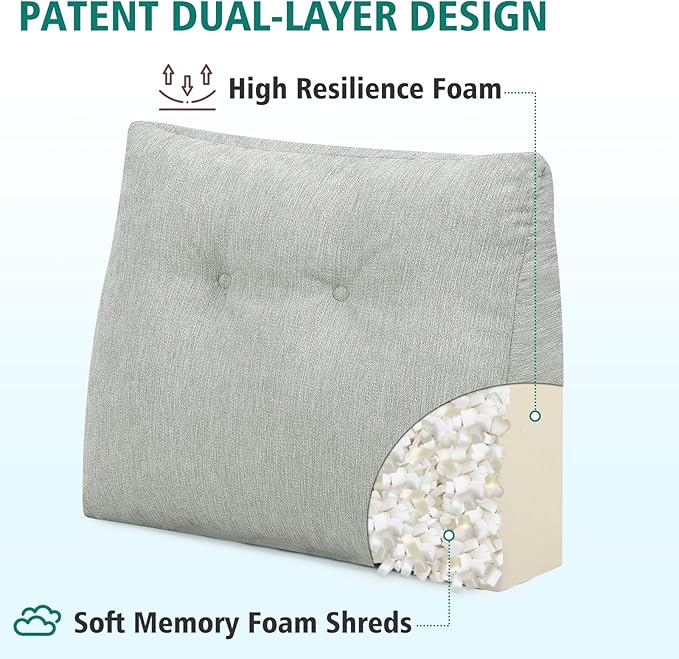 TANYOO Back Support Pillow for Recliner Soft Dual Layer Lumbar Support Pillow with Shredded Memory Foam Ergonomic Orthopedic Couch Lumbar Cushions for Elderly Lower Back Pain Relief Light Grey