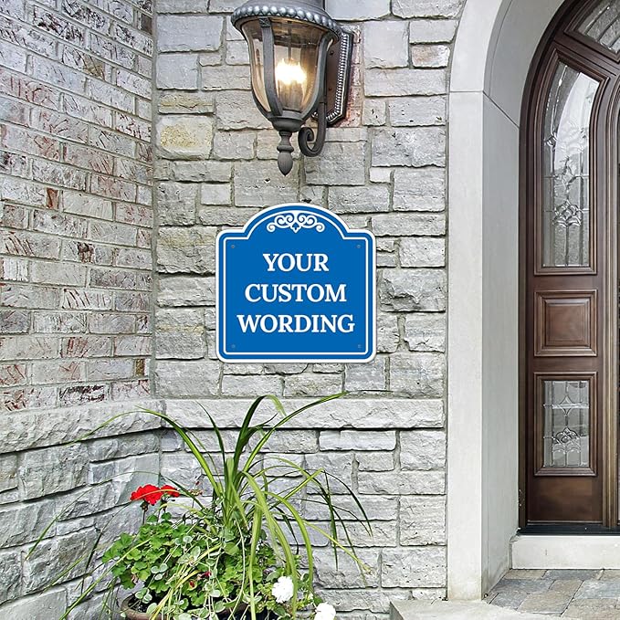 Custom Decorative Sign, Personalized Metal Sign for Business, Driveway, Home, Airbnb, Office Door Plaque, Blue Background, 18x18 Inches, ACM, Fade Resistant, Made in USA