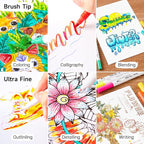 120 Colors Dual Tip Brush Marker Pens with 1 Coloring Book, Fineliner and Brush Dual Tip Markers Set, Water-based Ink Perfect for Kids Adult Artist Calligraphy Hand Lettering Journal Doodling Writing