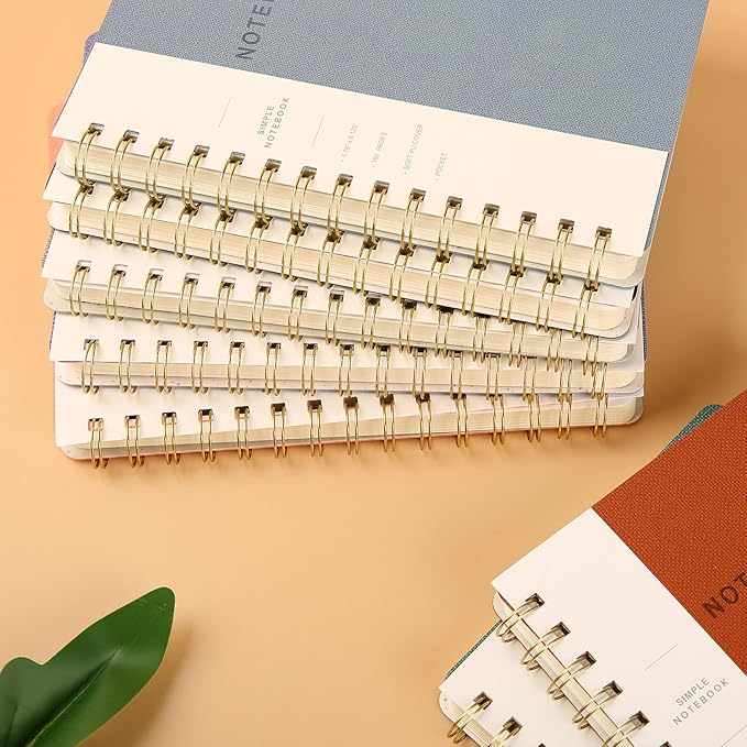 Oneirom Spiral Notebook-6.10" x 8.19" College Ruled Journal with Inner Pockets and 160 Pages,PU Leather Cover Business Journal, Twin-Wire Binding Notebook Perfect for Office & Home School Supplies