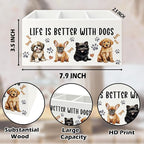 QZQE Dog Pen Pencil Holder Organizer for Desk, Dog Lovers Mom Gifts for Women, Life Is Better with Dogs Wooden Box Signs Decorations for Home Office Desk Tabletop, Gifts for Pet Lovers
