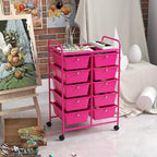 LDAILY 10 Drawer Rolling Cart, Storage Cart Organizer on Wheels, Drawer Cart with Metal Frame & Large Storage Capacity, Rolling Cart with Drawers for Living Room Classroom, Office