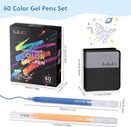 LIULIUCAI Gel Pens for Adult Coloring Book, 60 Colors Large Capacity Metallic Glitter Gel Ink Pens with Case, 1.0 mm Bullet Tip Smooth Writing, Artist Colored Gel Pen for Coloring Drawing Journaling