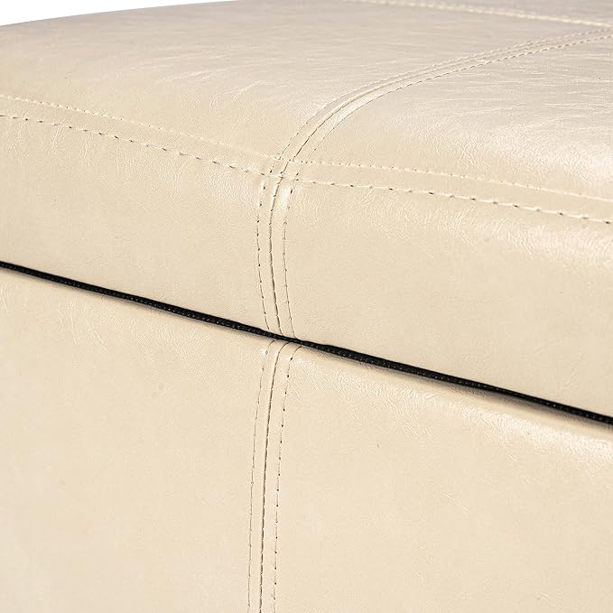 Adeco Faux Leather Cube Storage Ottoman, Warm Beige Ottomans for Living Room, Bedroom