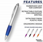 DISCOUNT PROMOS Ballpoint Pens With Rubber Grip, 10 pack, Black Ink Writing Pens in Bulk, Blue