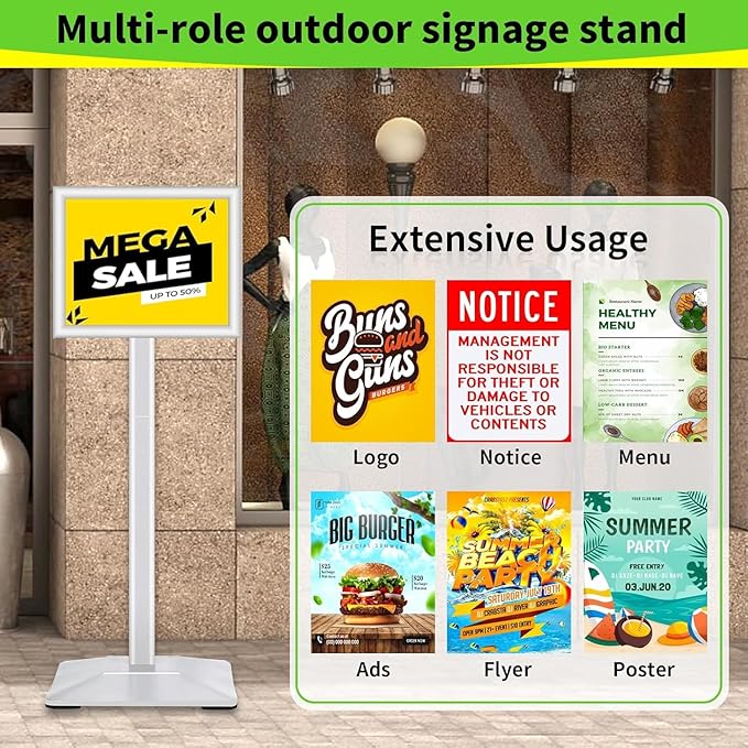 INNOVSIGN 3Packs Heavy Duty Adjustable Pedestal Poster Sign Stand, 11x17 Aluminum Open Floor Standing Sign Holder for Vertical and Horizontal View Display, Silver