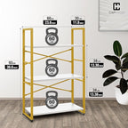 CAPHAUS 3 Tier Small Bookshelf, 24 Inch Width Free Standing Shelf, Bookcase Shelf Storage Organizer, Industrial Book Shelves for Home Office, Living Room, White Wooden Shelves & Gold Frame
