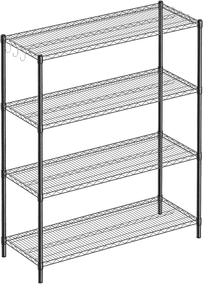 Guan River 4-Shelf Adjustable Metal Shelf Wire Shelving Unit Heavy Duty Storage Rack Display Shelf for Office,Kitchen,Bedroom,Bathroom,Laundry,Pantry Basement,Garage(Black,48" L x 18" W x 62" H)