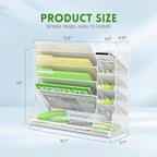 SUPEASY Wall File Organizer, 5-Tier office wall organizer with 4 Pen Holders, Wall Organizer for Office with R-shaped Bottom Tray, Metal Desk Organizer for Office, School, Home, White