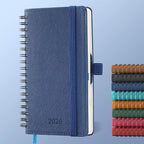 IN-LUXPRO Planner 2026 Daily Weekly and Monthly,6.5"x3.75",12 Months Spiral Bound Calendar Agenda with Self-adhesive Pen Holder,2026 Appointment Book with Vegan Leather Soft Cover,Blue