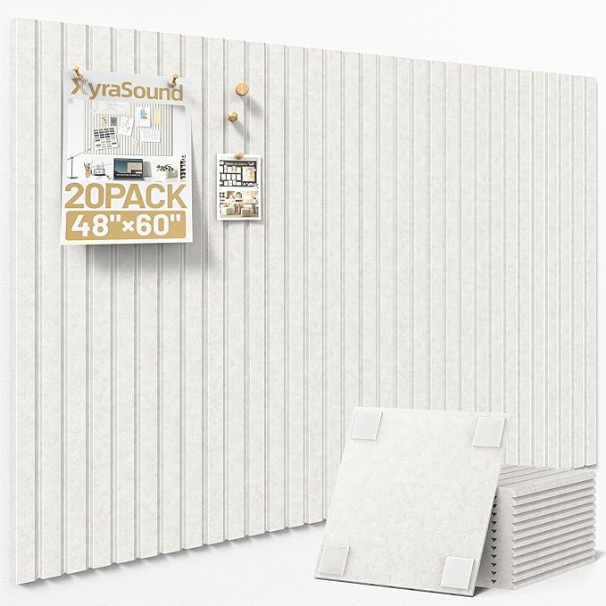 Large Cork Board for Wall 48" x 60" Ivory Bulletin Board with Safe Removable Adhesive Squares for Pictures Photos, Alternative CorkBoard Felt Pin Boards Tiles for Office Classroom Wall Decor - 20 Pack