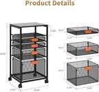 Marbrasse Rolling File Cart with 4 Storage Drawers, Mobile File Cabinet on Lockable Wheels, Hanging Filing Cabinet Organize, Under Desk Utility Cart for Home Office
