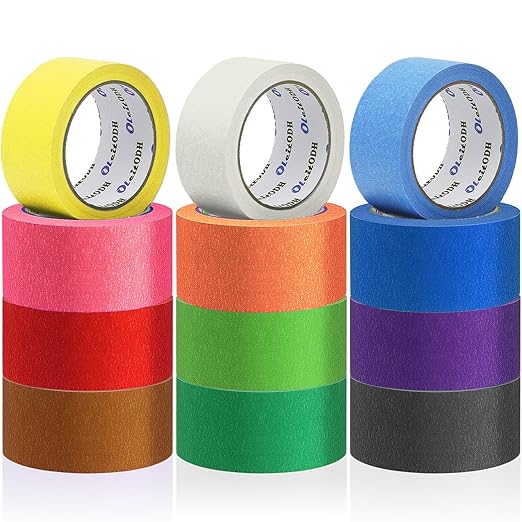 Oleitodh 12 Rolls Colored Masking Tape Painters Tape 2 Inch x 360 Yards, Rainbow Colors Bulk Colorful Paper Marking Tape for Arts Crafts Labeling DIY Office Home Supplies