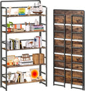 4NM No Assembly Extra Wide 5 Tiers Folding Bookshelf Storage Shelves Vintage Bookcase Standing Racks Study Organizer Home Office (Rustic Brown Black)