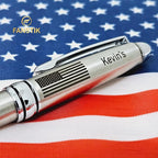 FANSTIK Customized BallPoint pen with name and US Flag (MADE IN USA), stainless steel, silver, luxury engraved pen personalized for men and for women. (BallPoint US-Flag)