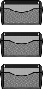 EasyPAG 3 Single Pocket Wall File Organizer, Mesh Hanging File Folder Organizer for Letter/A4 Size Folders, Wall Mounted Vertical Mail Holder for Paperwork, Office, Home, School, Black