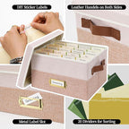 Vienrose Greeting Card Organizer Box with 20 Removable Dividers, 84 Self-Adhesive Labels, Foldable Storage Box Great for Greeting Cards, Photos, Envelopes, Stickers, Postcards Light Pink&Lotus