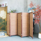 Furnnylane 5 Panel Short Room Divider Screen,Brown Freestanding Partition,Small Bamboo Panel Divider for Room Seperation,3.95 FT Tall