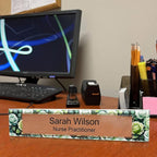 Signs ByLITA Floral Pattern Customized Nameplate | Sage Rose Personalized Full Color Acrylic Desk Sign