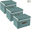 TYEERS Collapsible Storage Boxes, Washable Fabric Storage Bins with Lids, 14.9x9.8x9.8 inches, 3 Pack, Aqua Deep