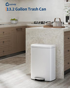 Garvee 13 gal (50 L) and 2.6 gal (10 L) Metal Trash Can Combo Set, Rustproof Garbage Can with Lid, Step-on Trash Bin with Inner Bucket, Rear Handle, White