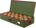 ZOBER Underbed Christmas Ornament Storage Box - Stores 120 3" Ornaments, With Dividers - Tear Proof 600D Oxford Fabric, Ornament Organizer Storage Box, Durable Christmas Containers Holder - Green